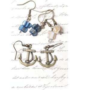 artisan earrings 217#mfs MOP navy dangle earrings nautical Anchor charm earrings